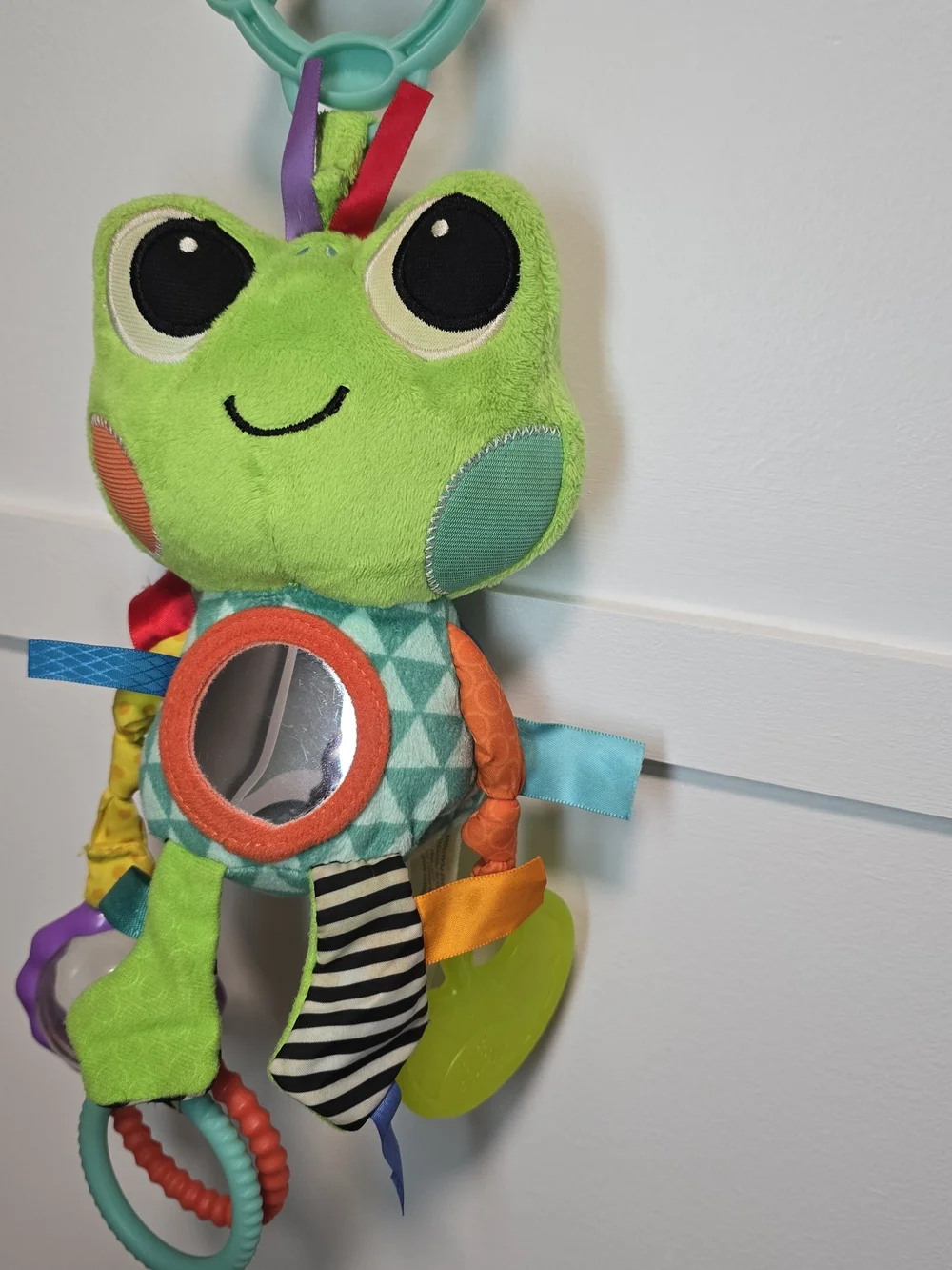 Bright Green Frog Sensory Activity Toy with Mirror and Teethers